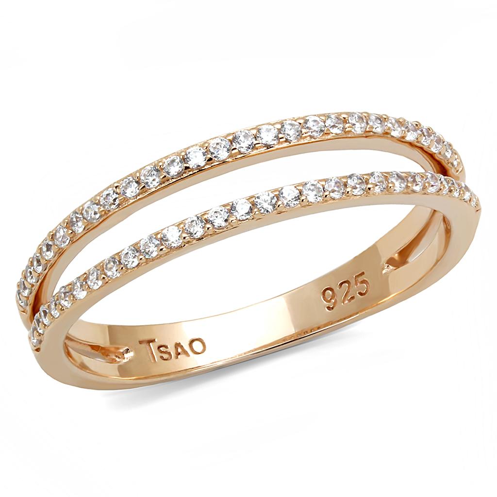 Rose Gold 925 Sterling Silver Ring with AAA Grade CZ  in Clear