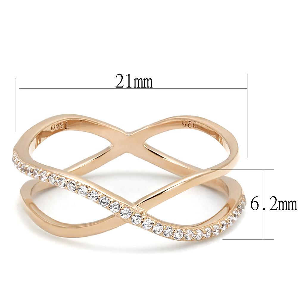 Rose Gold 925 Sterling Silver Ring with AAA Grade CZ  in Clear
