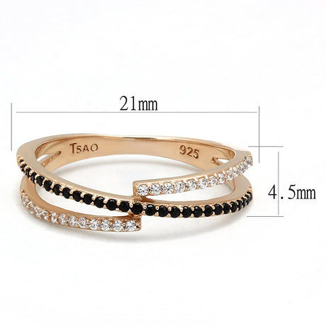 Rose Gold 925 Sterling Silver Ring with Synthetic Spinel in Jet