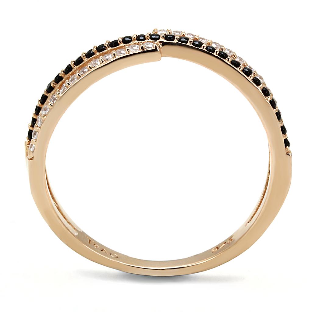 Rose Gold 925 Sterling Silver Ring with Synthetic Spinel in Jet