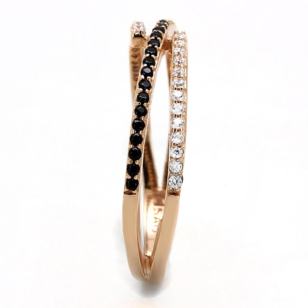 Rose Gold 925 Sterling Silver Ring with Synthetic Spinel in Jet