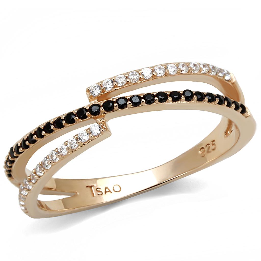 Rose Gold 925 Sterling Silver Ring with Synthetic Spinel in Jet