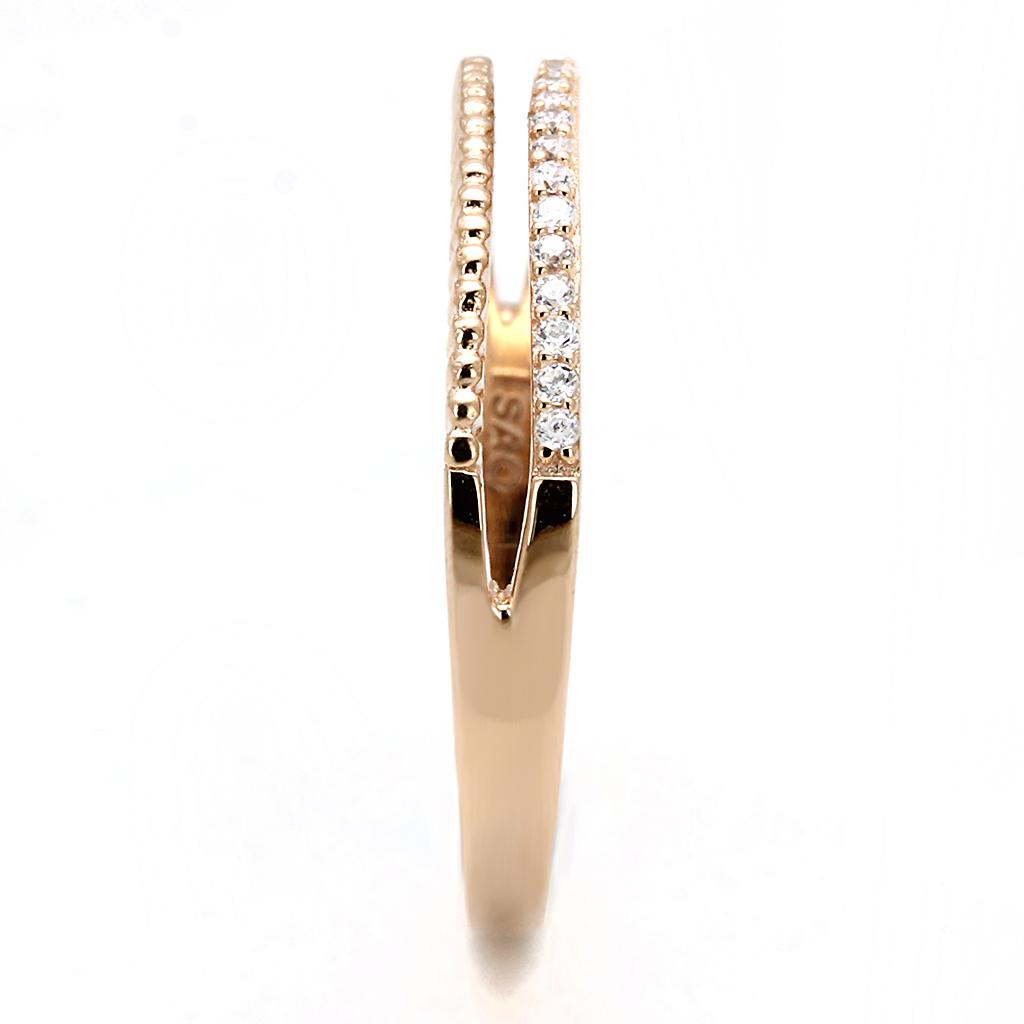 Rose Gold 925 Sterling Silver Ring with AAA Grade CZ  in Clear