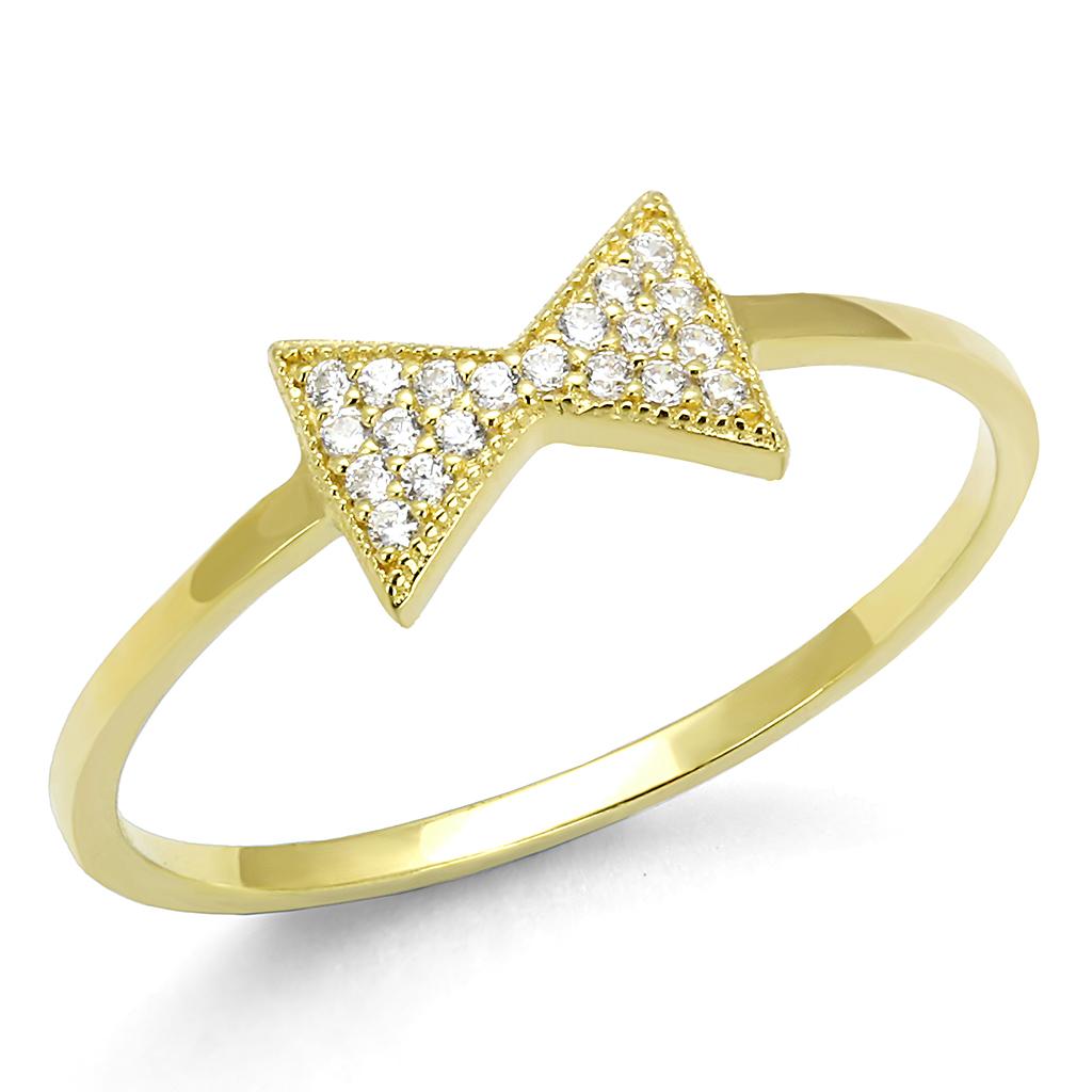 Gold 925 Sterling Silver Ring with AAA Grade CZ  in Clear