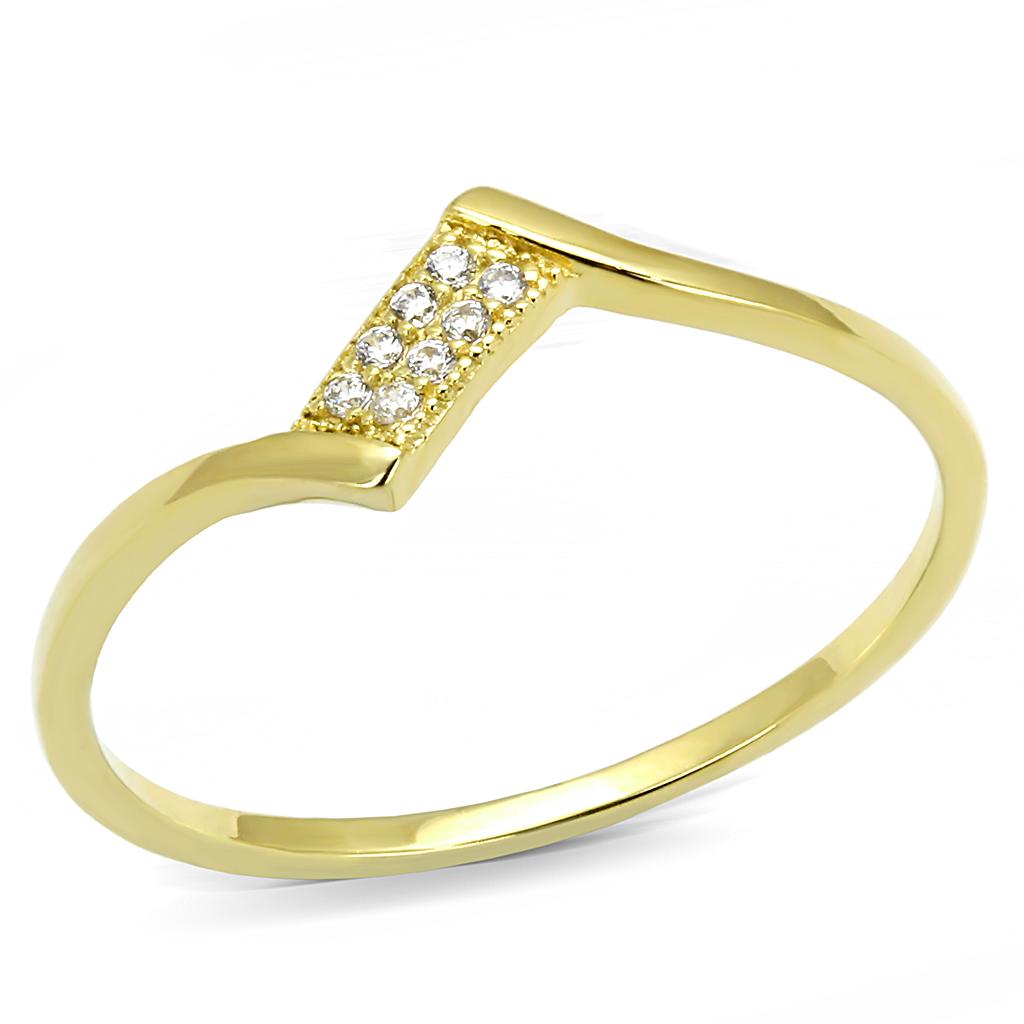 Gold 925 Sterling Silver Ring with AAA Grade CZ  in Clear