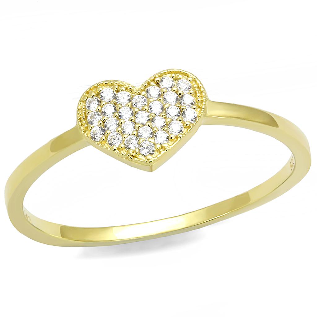 Gold 925 Sterling Silver Ring with AAA Grade CZ  in Clear
