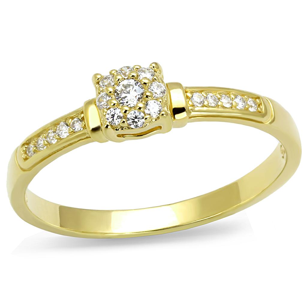 Gold 925 Sterling Silver Ring with AAA Grade CZ  in Clear