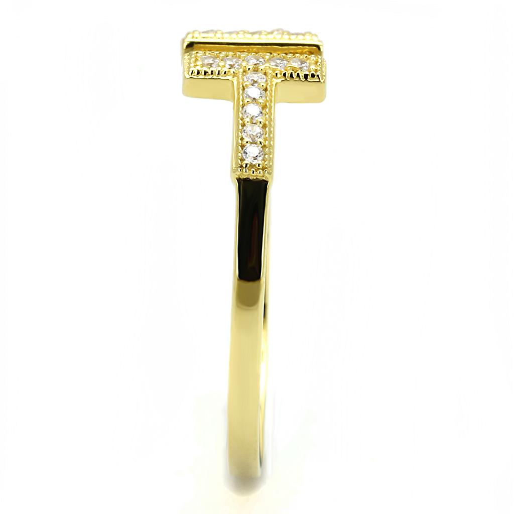 Gold 925 Sterling Silver Ring with AAA Grade CZ  in Clear