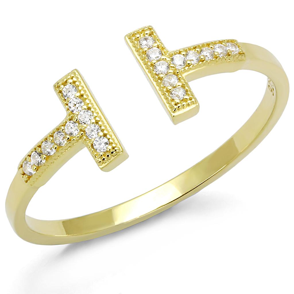 Gold 925 Sterling Silver Ring with AAA Grade CZ  in Clear