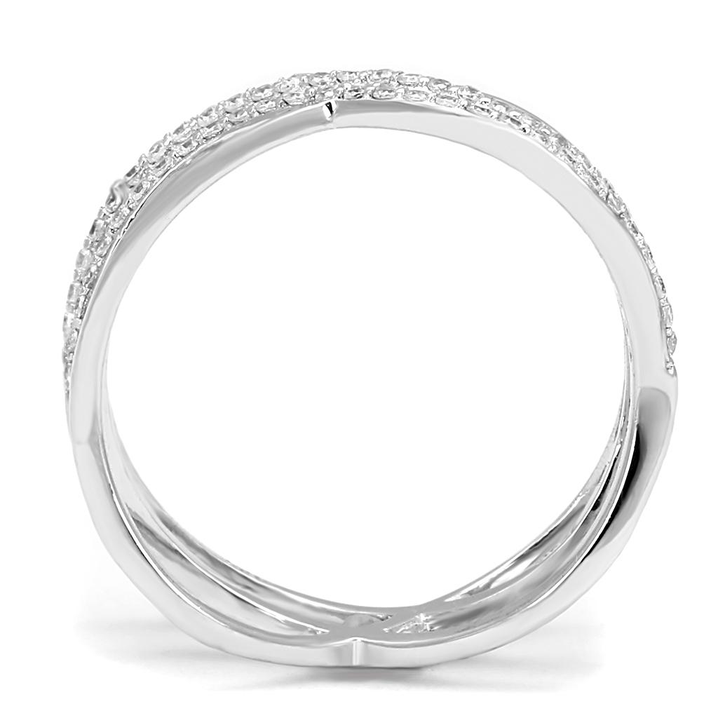 Rhodium 925 Sterling Silver Ring with AAA Grade CZ  in Clear