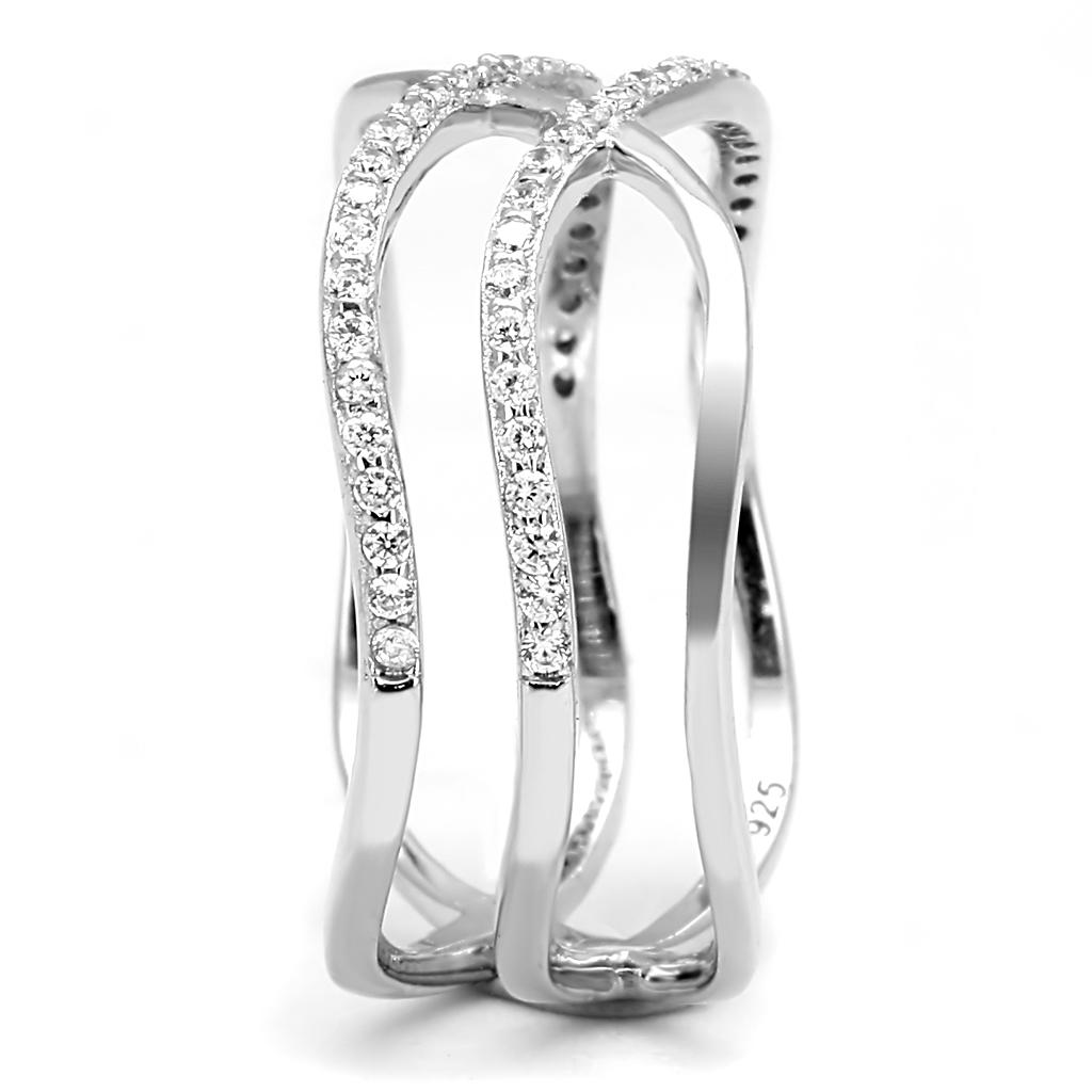 Rhodium 925 Sterling Silver Ring with AAA Grade CZ  in Clear