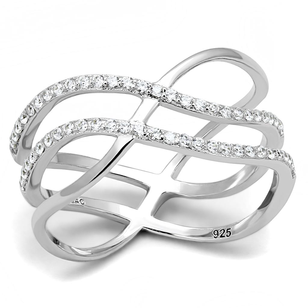 Rhodium 925 Sterling Silver Ring with AAA Grade CZ  in Clear