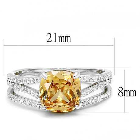 Rhodium 925 Sterling Silver Ring with AAA Grade CZ  in Champagne
