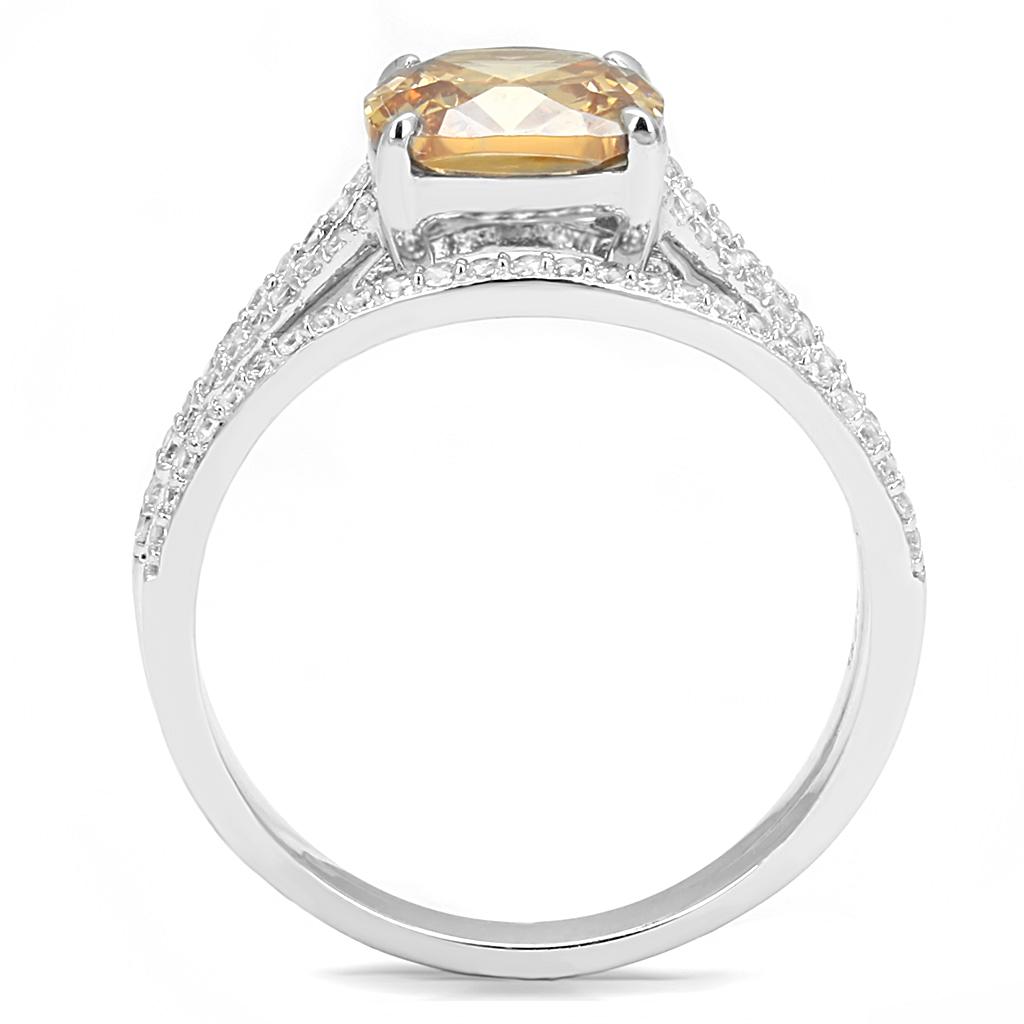 Rhodium 925 Sterling Silver Ring with AAA Grade CZ  in Champagne