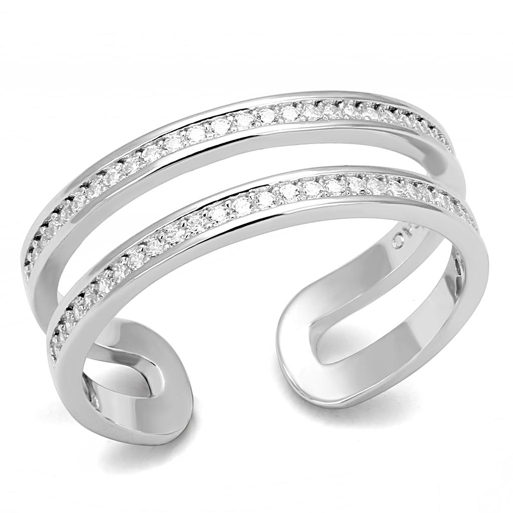 Rhodium 925 Sterling Silver Ring with AAA Grade CZ  in Clear