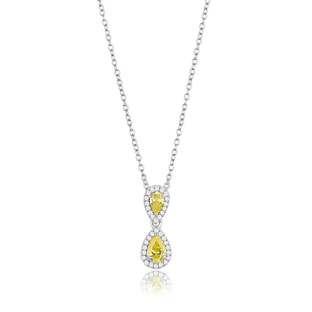 Rhodium 925 Sterling Silver Chain Pendant with AAA Grade CZ  in Topaz