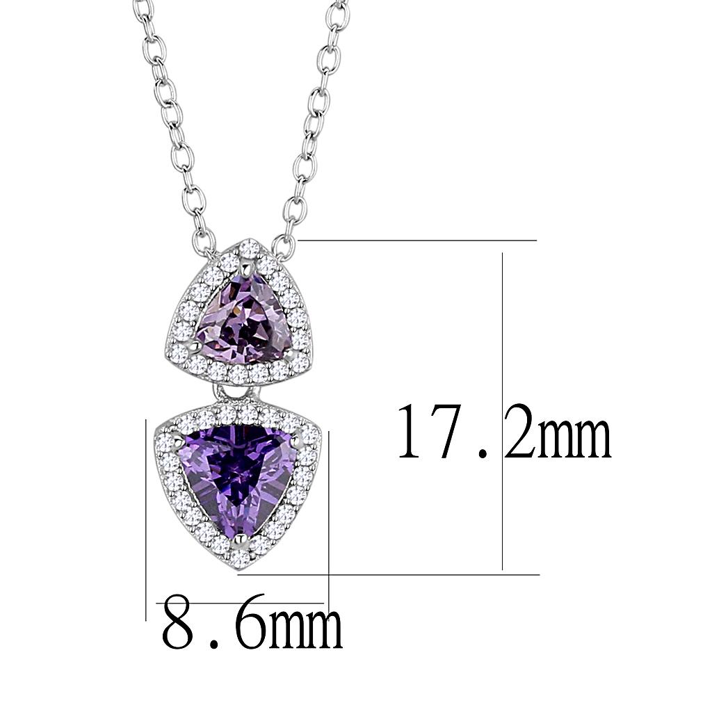 Rhodium 925 Sterling Silver Chain Pendant with AAA Grade CZ  in Amethyst