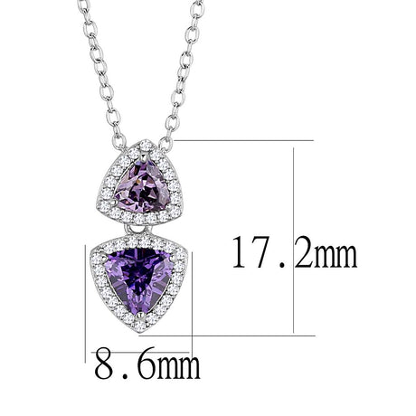 Rhodium 925 Sterling Silver Chain Pendant with AAA Grade CZ  in Amethyst