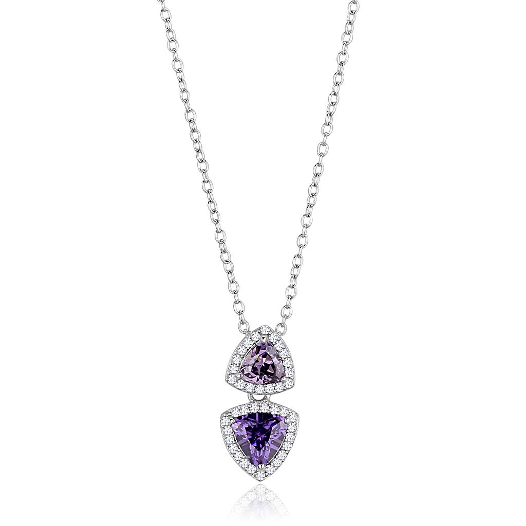 Rhodium 925 Sterling Silver Chain Pendant with AAA Grade CZ  in Amethyst