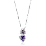 Rhodium 925 Sterling Silver Chain Pendant with AAA Grade CZ  in Amethyst