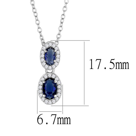 Rhodium 925 Sterling Silver Chain Pendant with Synthetic Synthetic Glass in Montana