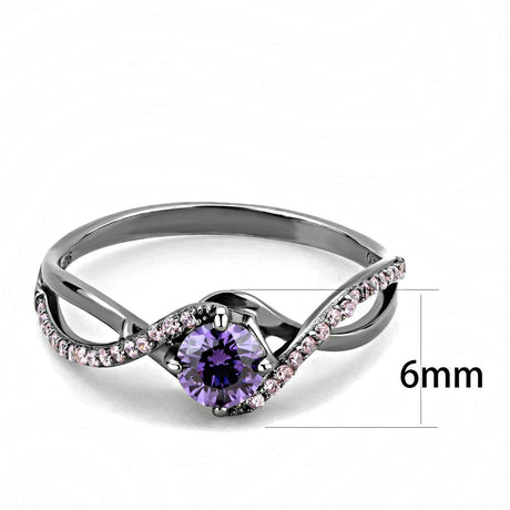 Ruthenium 925 Sterling Silver Ring with AAA Grade CZ  in Amethyst