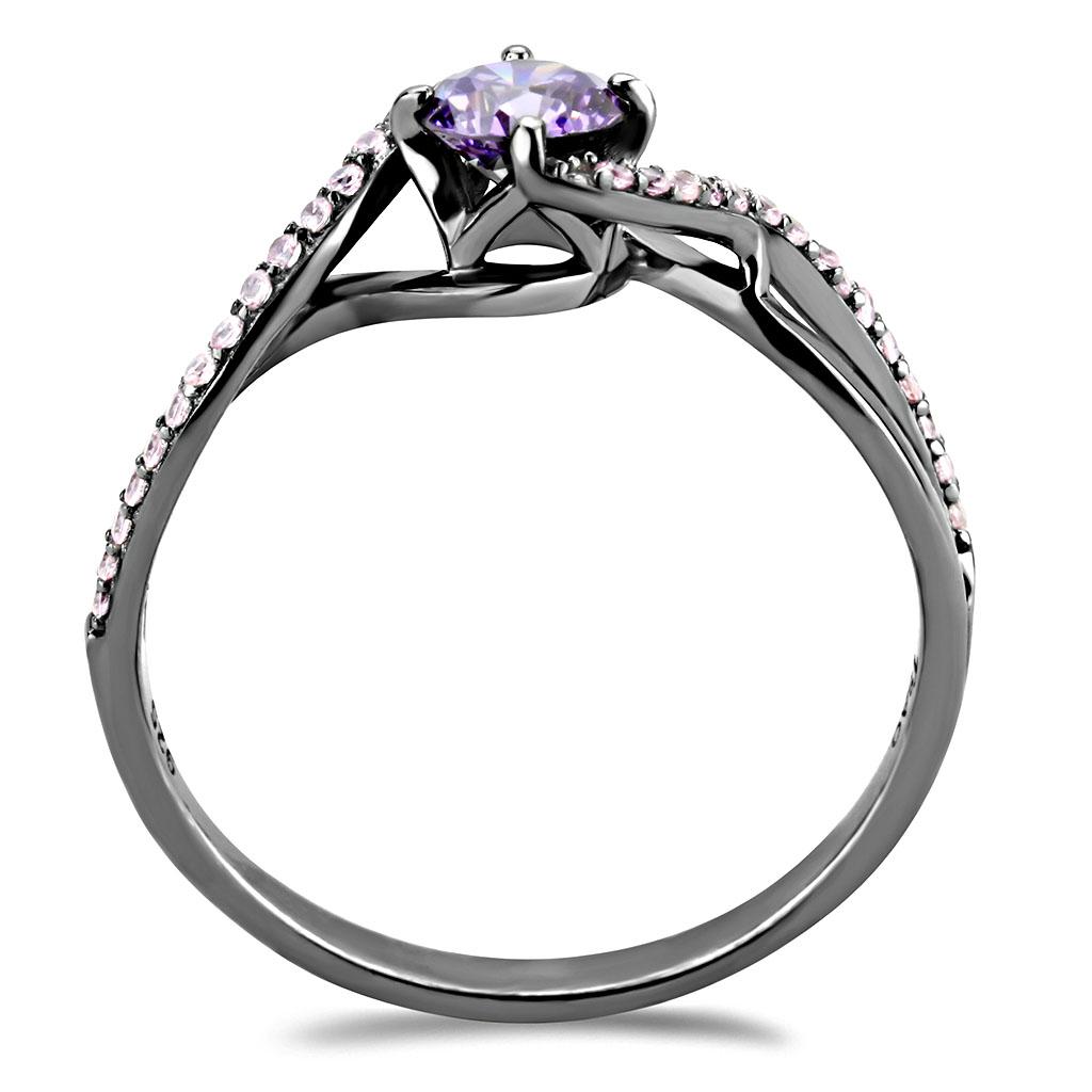 Ruthenium 925 Sterling Silver Ring with AAA Grade CZ  in Amethyst