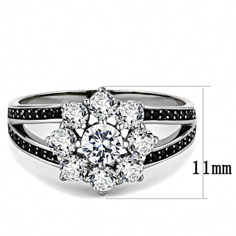 Ruthenium 925 Sterling Silver Ring with AAA Grade CZ  in Clear