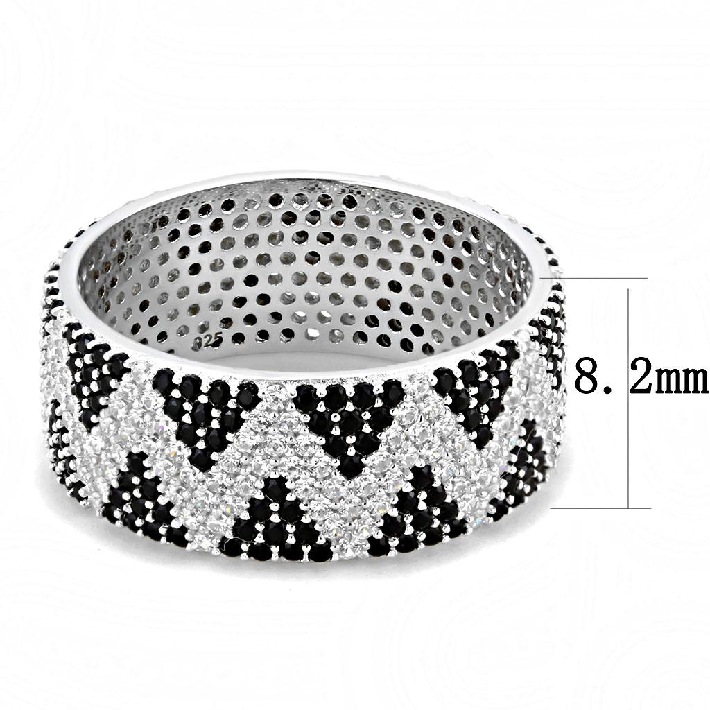 Rhodium 925 Sterling Silver Ring with AAA Grade CZ  in Jet