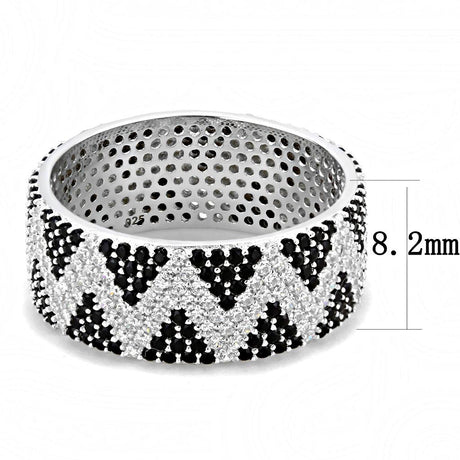 Rhodium 925 Sterling Silver Ring with AAA Grade CZ  in Jet