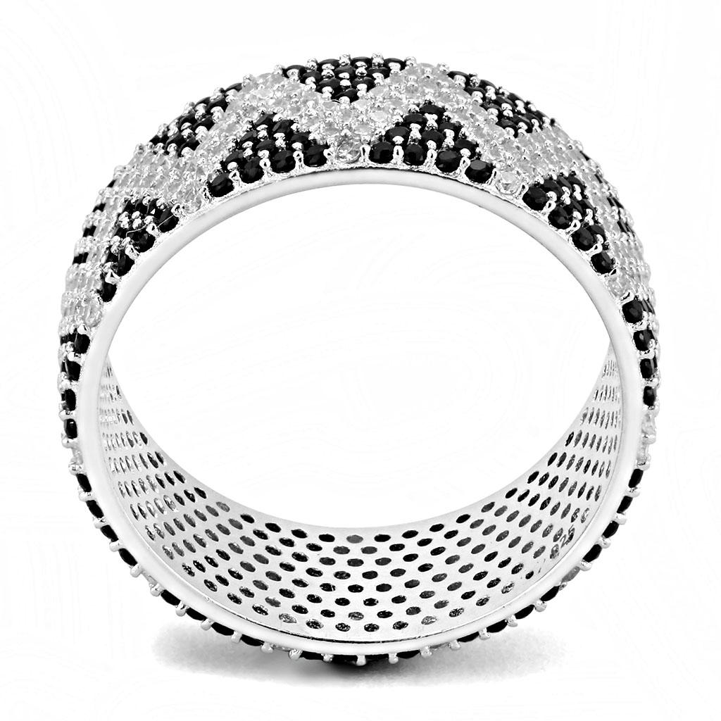 Rhodium 925 Sterling Silver Ring with AAA Grade CZ  in Jet
