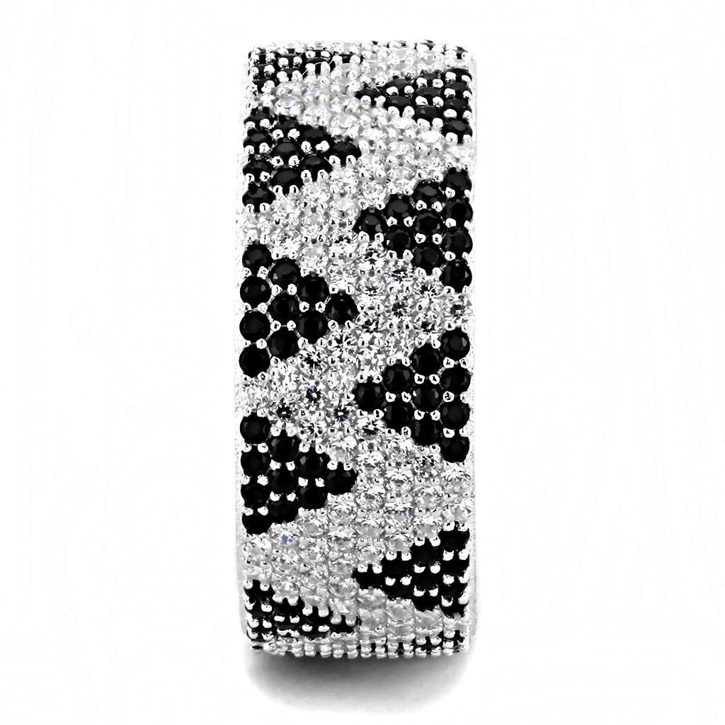 Rhodium 925 Sterling Silver Ring with AAA Grade CZ  in Jet