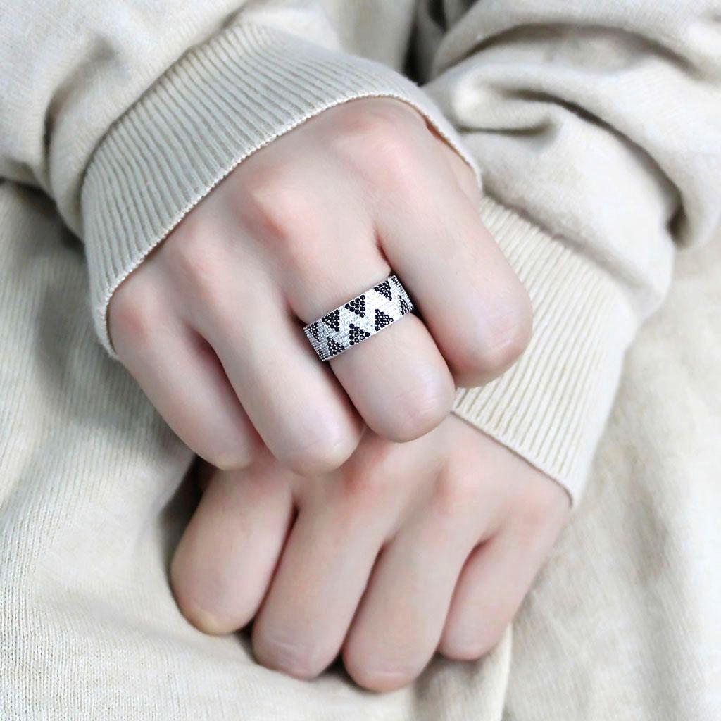 Rhodium 925 Sterling Silver Ring with AAA Grade CZ  in Jet