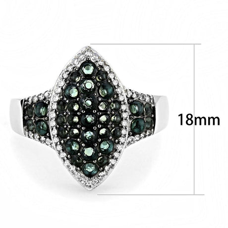 Rhodium + Ruthenium 925 Sterling Silver Ring with Synthetic Synthetic Glass in Blue Zircon
