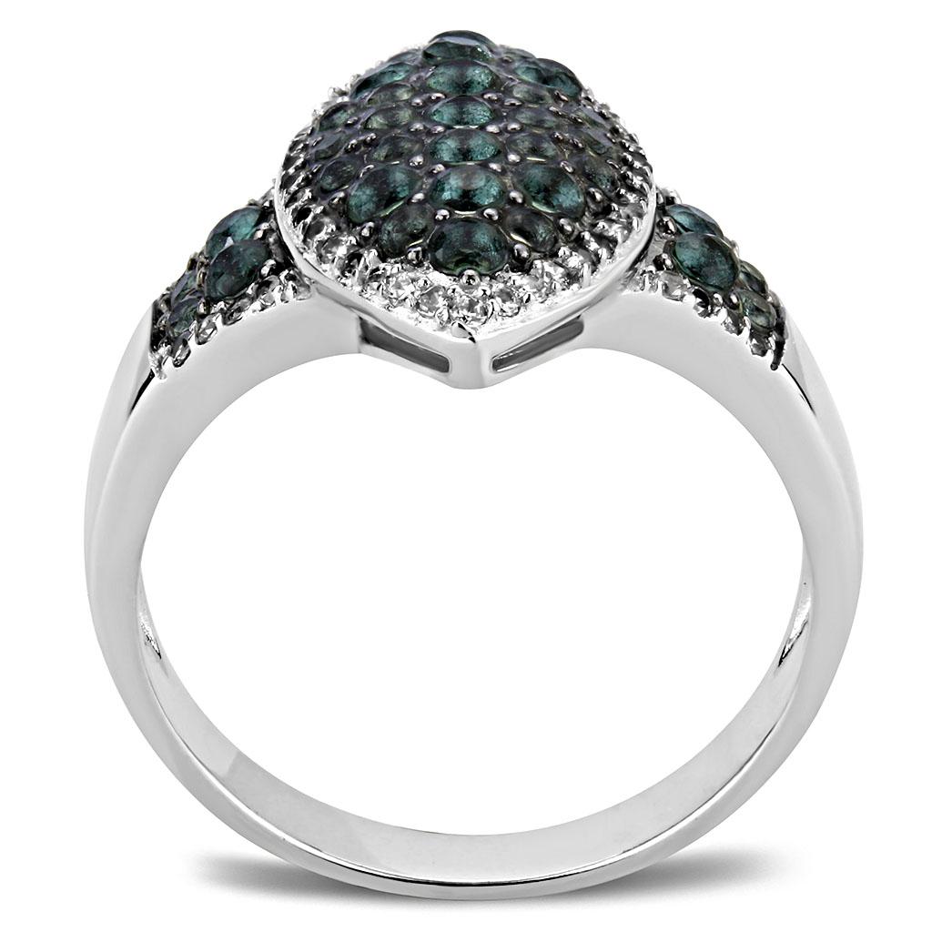 Rhodium + Ruthenium 925 Sterling Silver Ring with Synthetic Synthetic Glass in Blue Zircon