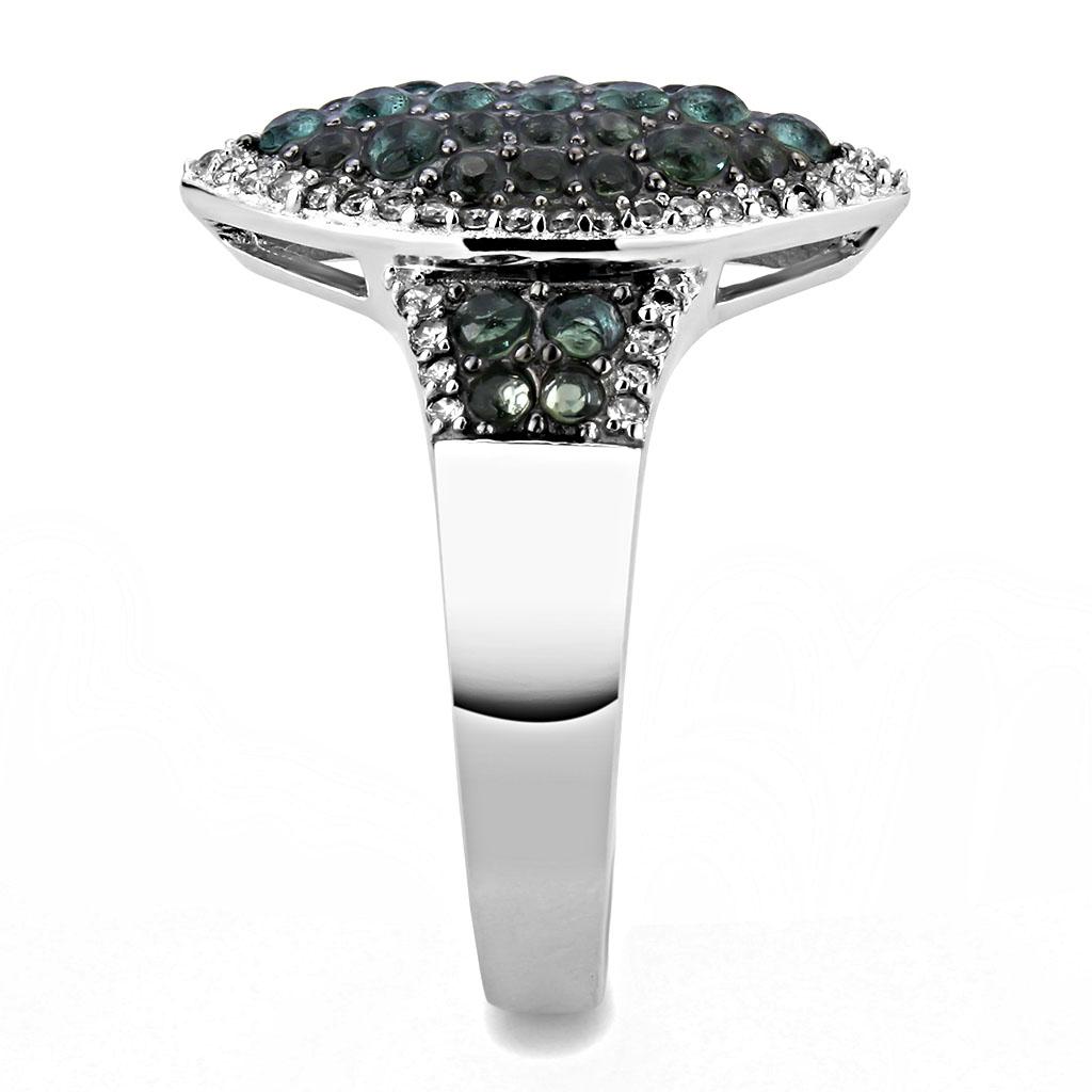 Rhodium + Ruthenium 925 Sterling Silver Ring with Synthetic Synthetic Glass in Blue Zircon