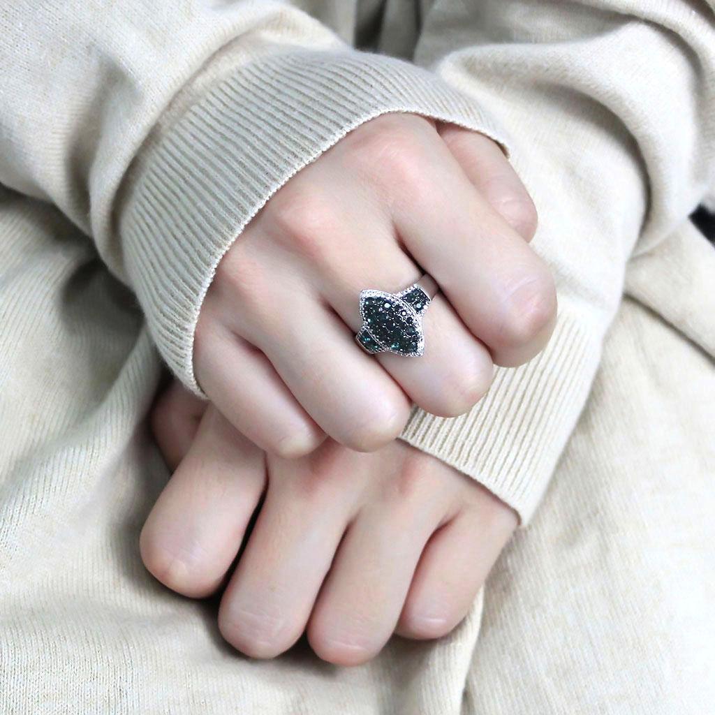 Rhodium + Ruthenium 925 Sterling Silver Ring with Synthetic Synthetic Glass in Blue Zircon