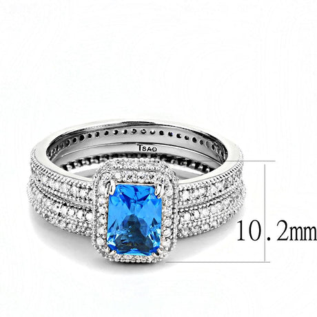 Rhodium 925 Sterling Silver Ring with Synthetic Synthetic Glass in Sea Blue