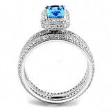 Rhodium 925 Sterling Silver Ring with Synthetic Synthetic Glass in Sea Blue