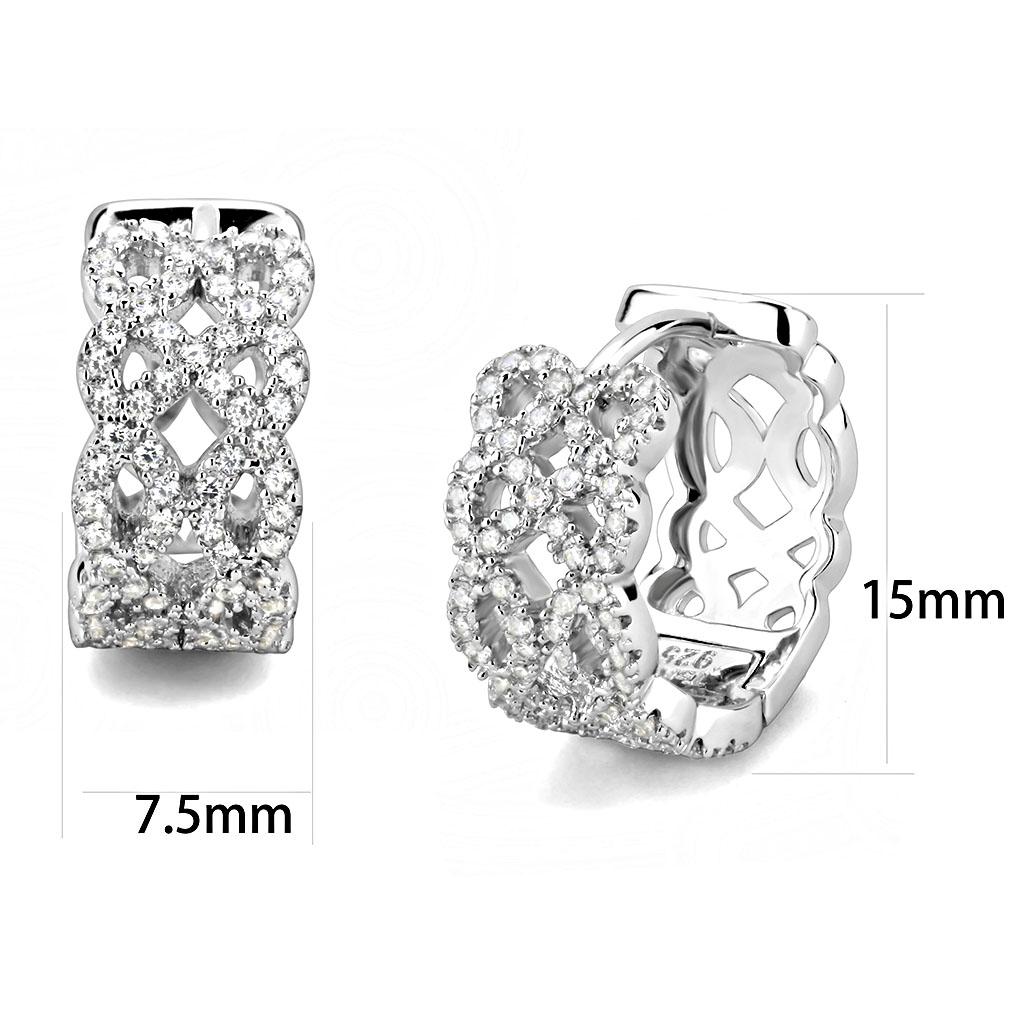 Rhodium 925 Sterling Silver Earrings with AAA Grade CZ  in Clear