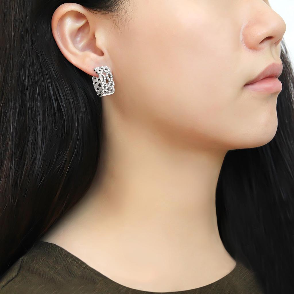 Rhodium 925 Sterling Silver Earrings with AAA Grade CZ  in Clear
