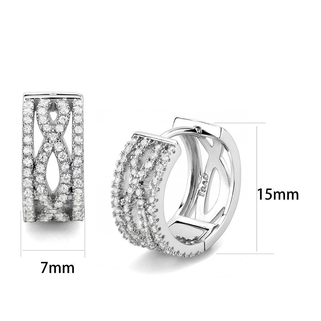 Rhodium 925 Sterling Silver Earrings with AAA Grade CZ  in Clear