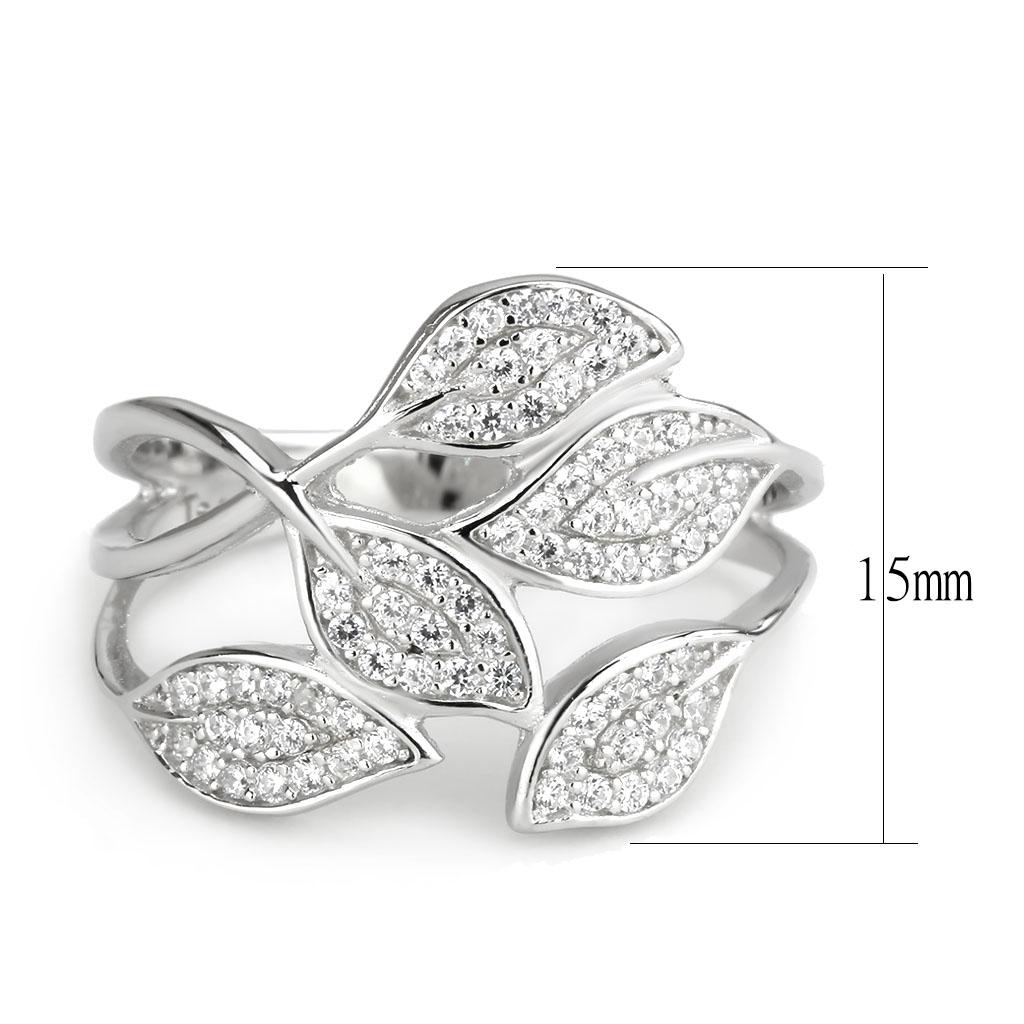 Rhodium 925 Sterling Silver Ring with AAA Grade CZ  in Clear