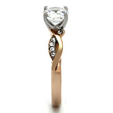Two-Tone IP Rose Gold Stainless Steel Ring with AAA Grade CZ  in Clear