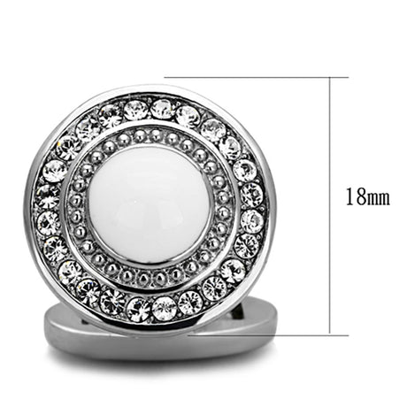 High polished (no plating) Stainless Steel Cufflink with Top Grade Crystal  in Clear