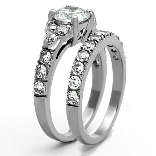 High polished (no plating) Stainless Steel Ring with AAA Grade CZ  in Clear