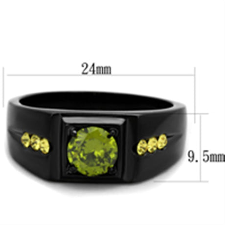 IP Black(Ion Plating) Stainless Steel Ring with AAA Grade CZ  in Olivine color