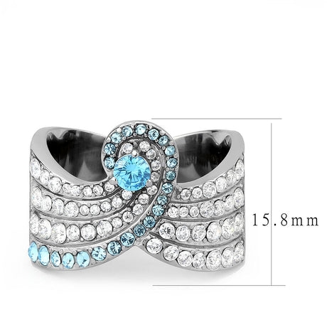 No Plating Stainless Steel Ring with AAA Grade CZ  in Sea Blue
