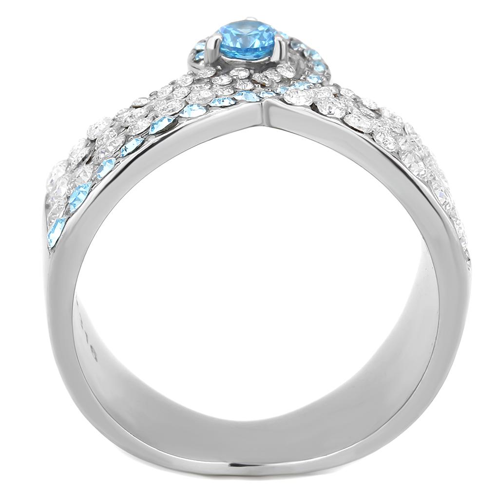No Plating Stainless Steel Ring with AAA Grade CZ  in Sea Blue