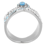 No Plating Stainless Steel Ring with AAA Grade CZ  in Sea Blue